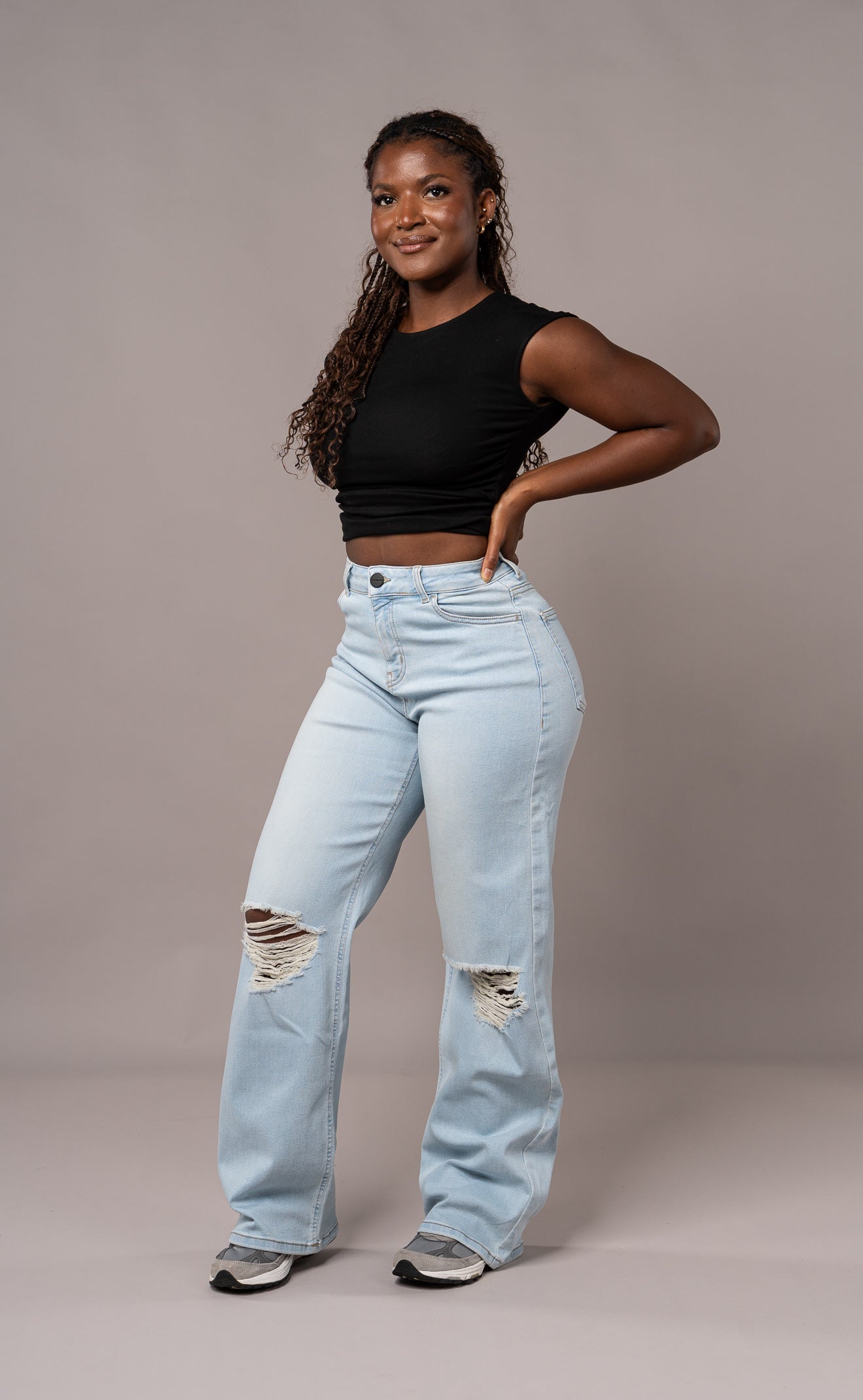 Womens Baggy Ripped Fitjeans - Vintage Blue Baggy Ripped FITJEANS