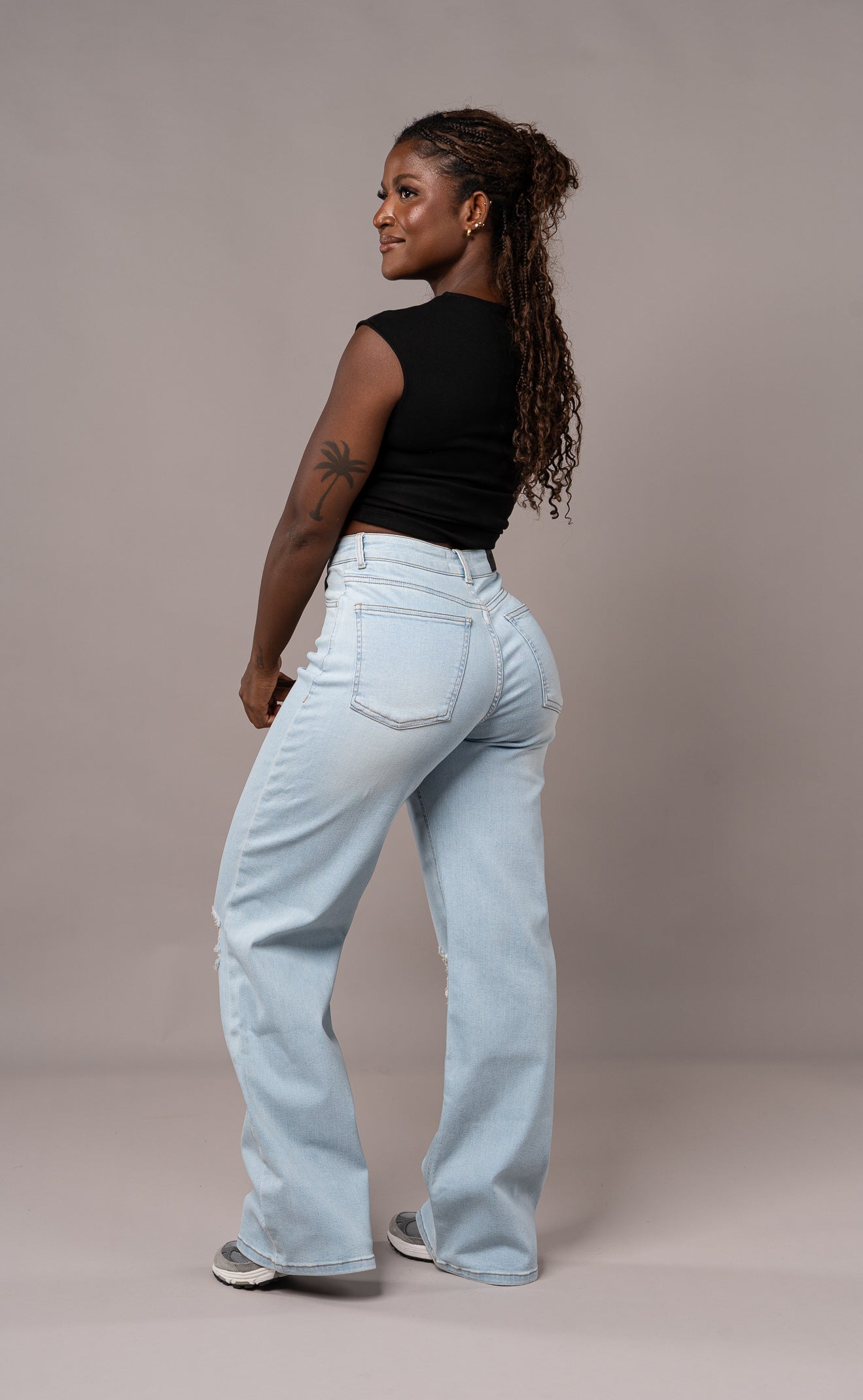 Womens Baggy Ripped Fitjeans - Vintage Blue Baggy Ripped FITJEANS