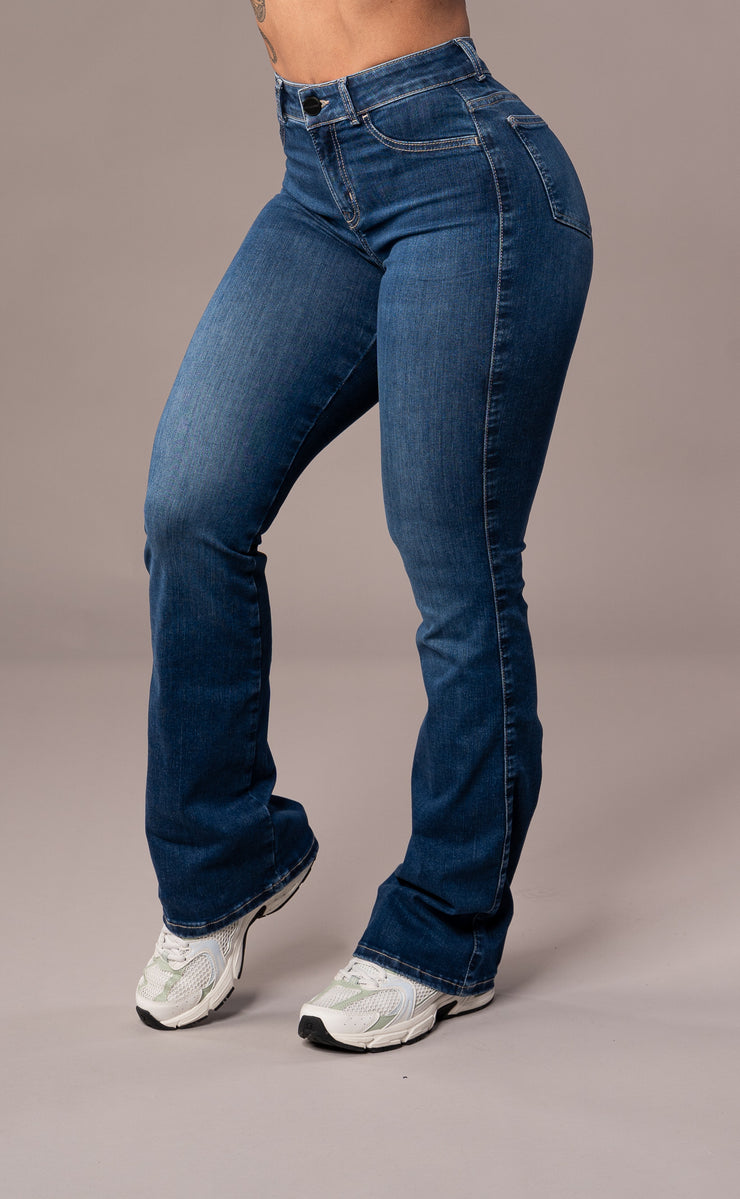 Womens Flared Mid Waisted Fitjeans - Sapphire Blue