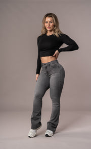 Womens Flared Mid Waisted Fitjeans - Grey