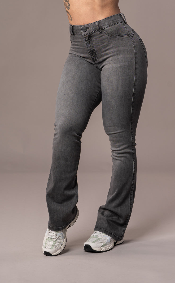 Womens Flared Mid Waisted Fitjeans - Grey