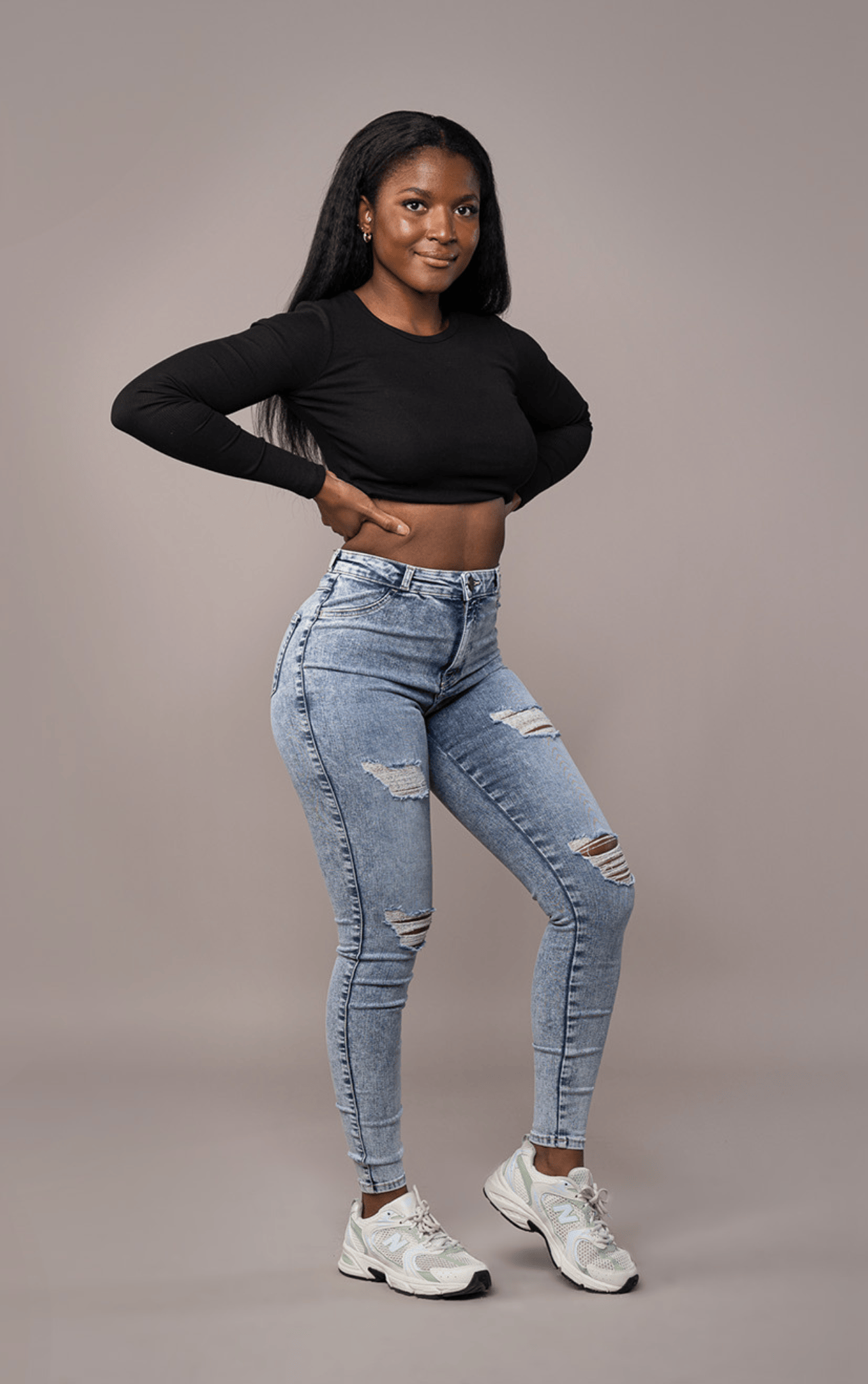 Womens Regular V2 Hole Ripped High Waisted Fitjeans Acid Wash