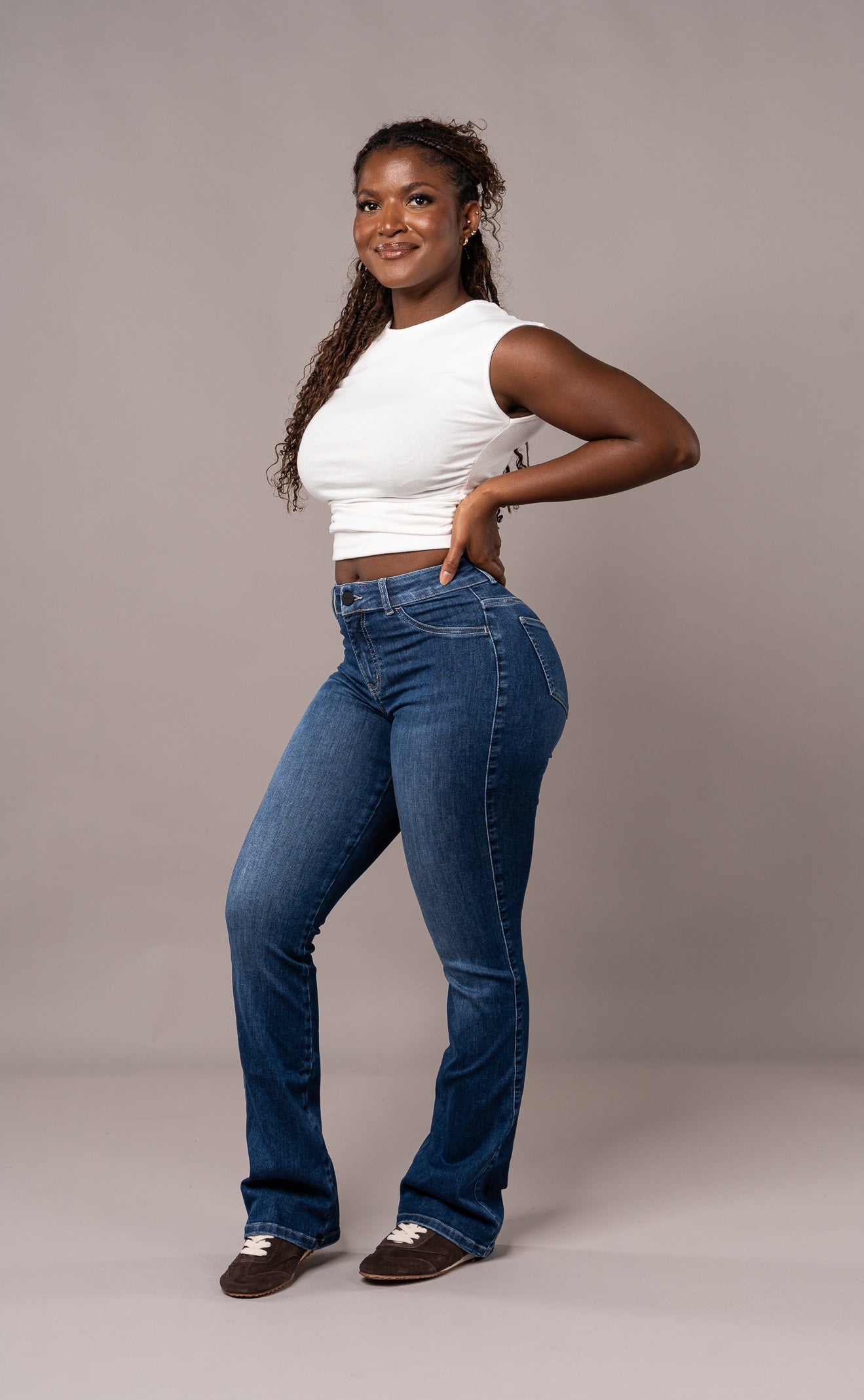 Womens Flared Mid Waisted Fitjeans - Sapphire Blue Flared Mid FITJEANS
