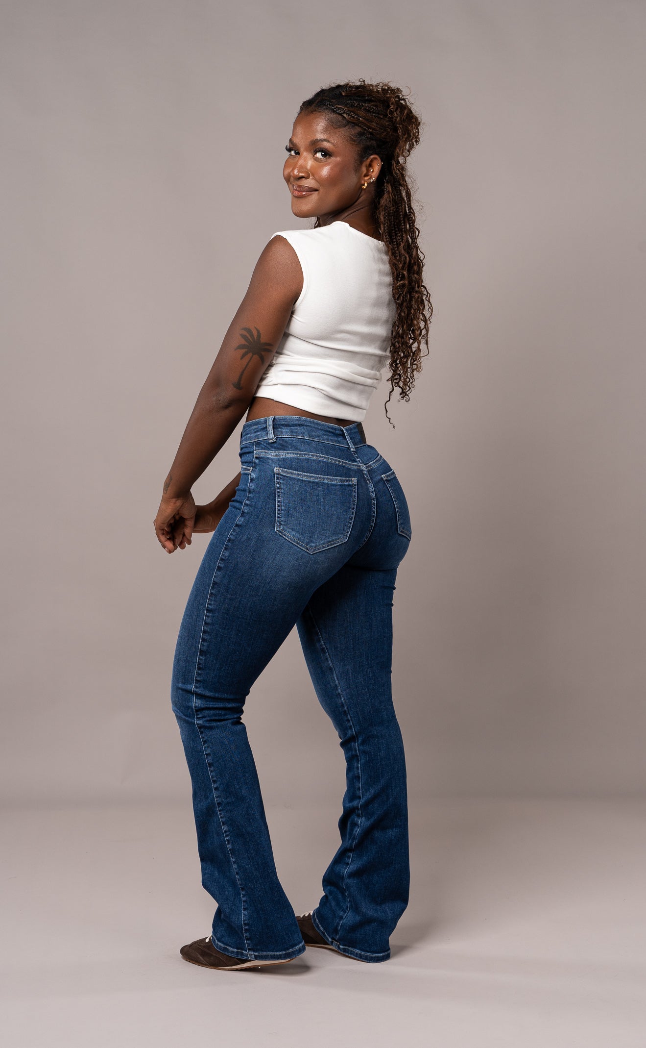 Womens Flared Mid Waisted Fitjeans - Sapphire Blue Flared Mid FITJEANS