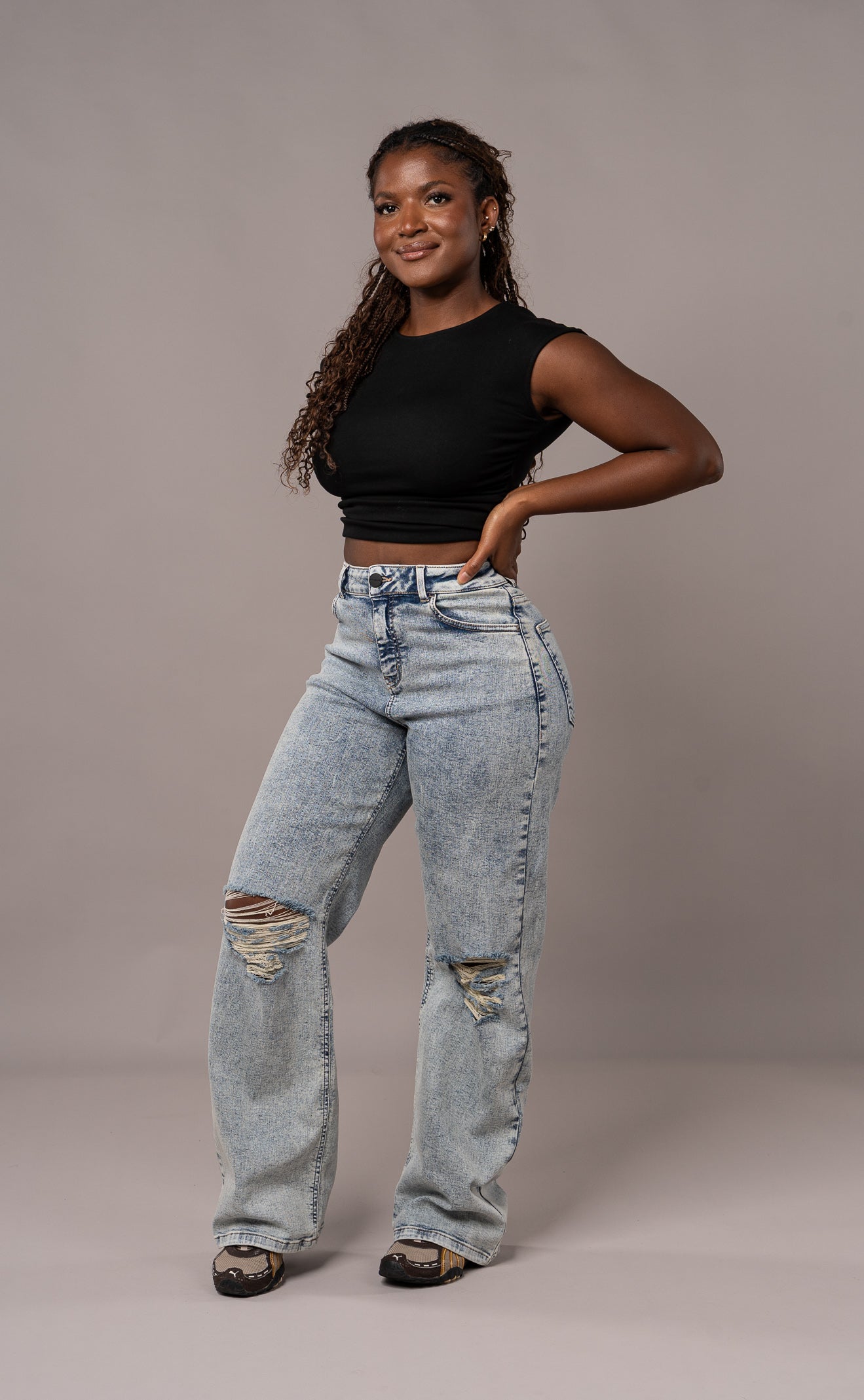 Womens Baggy Ripped Fitjeans - 80s Blue Baggy Ripped FITJEANS