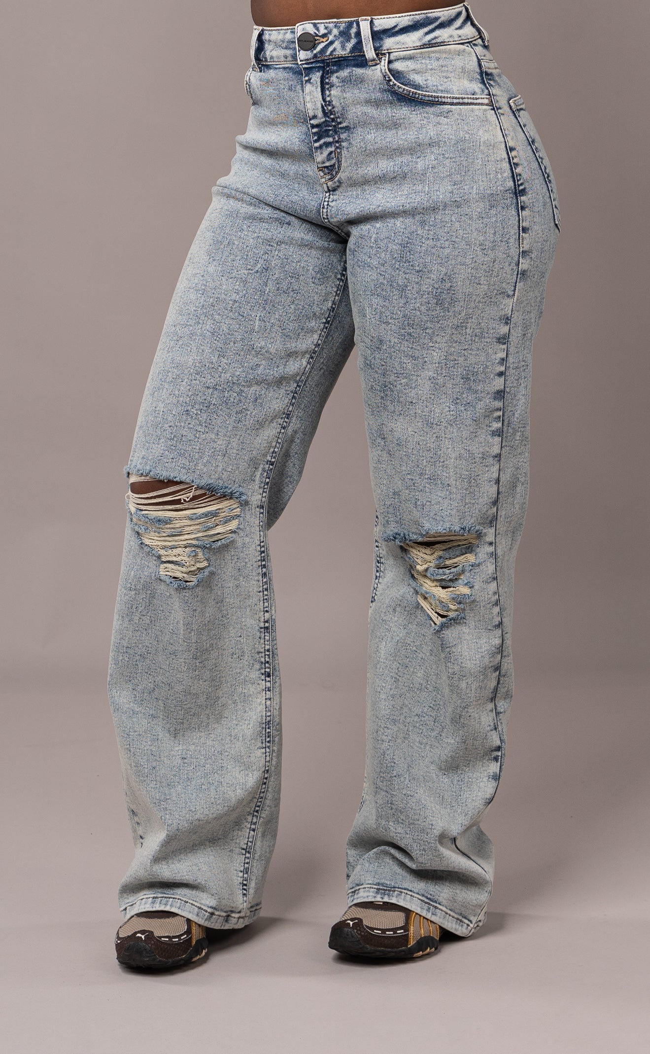 Womens Baggy Ripped Fitjeans - 80s Blue Baggy Ripped FITJEANS