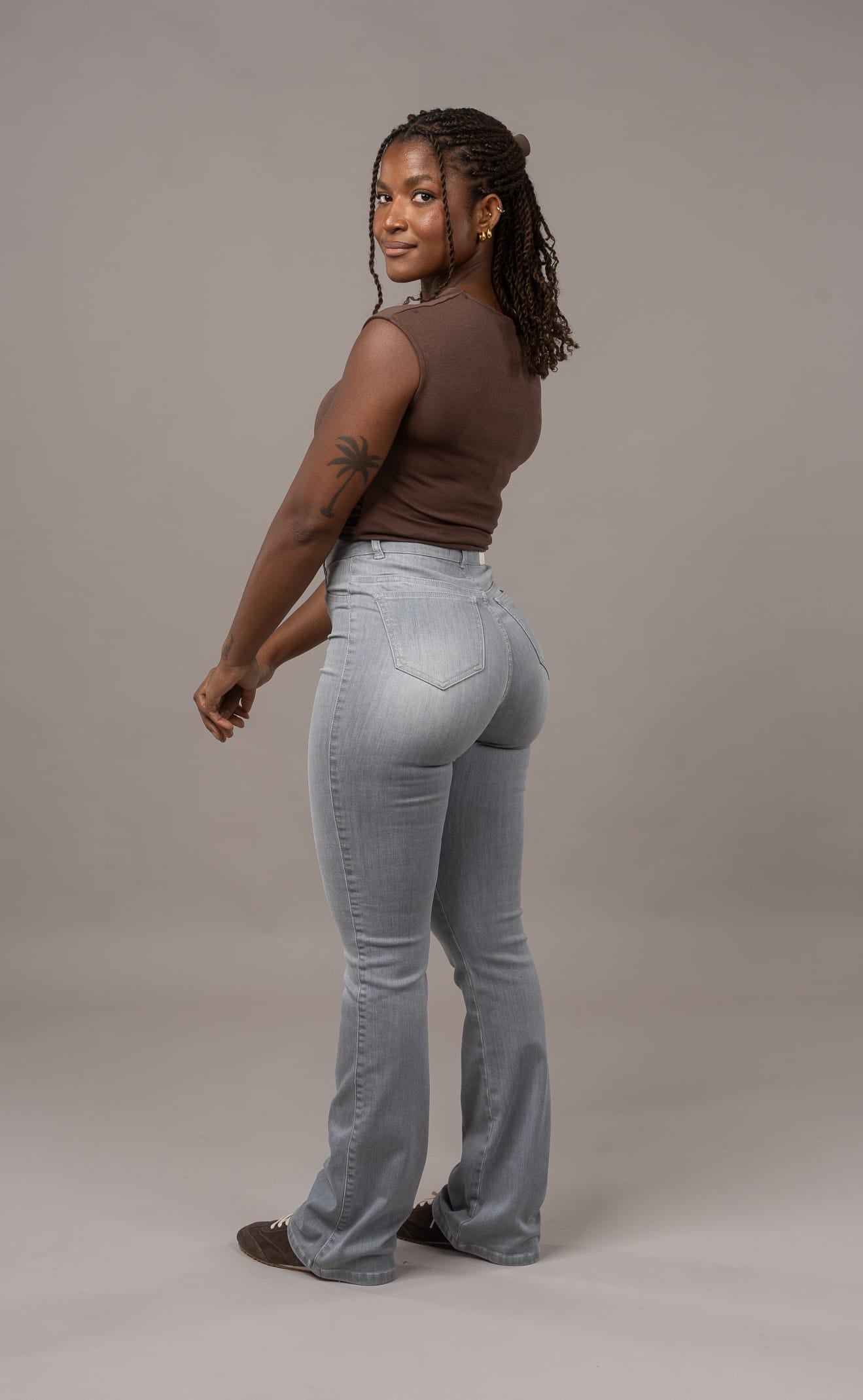 Womens Flared Fitjeans - Light Grey Flared FITJEANS