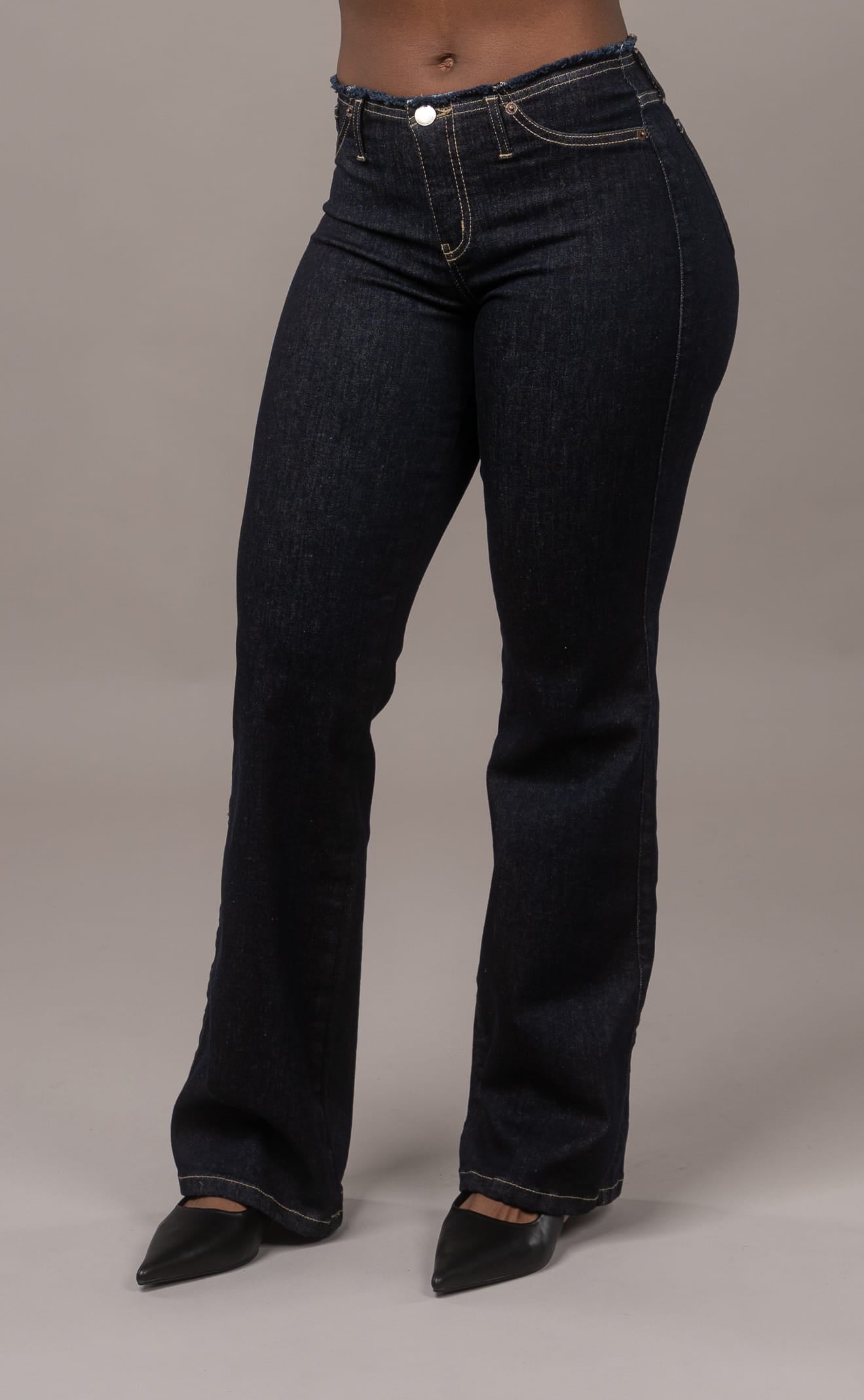 Raw Waist Flared Fitjeans - Dark Blue Raw Waist Flared FITJEANS