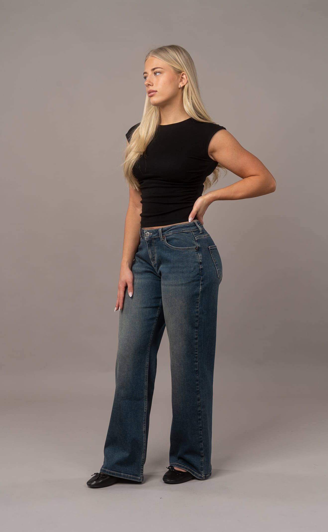 Womens Baggy Low Waisted Fitjeans - Dusty Blue Baggy Low Waisted FITJEANS