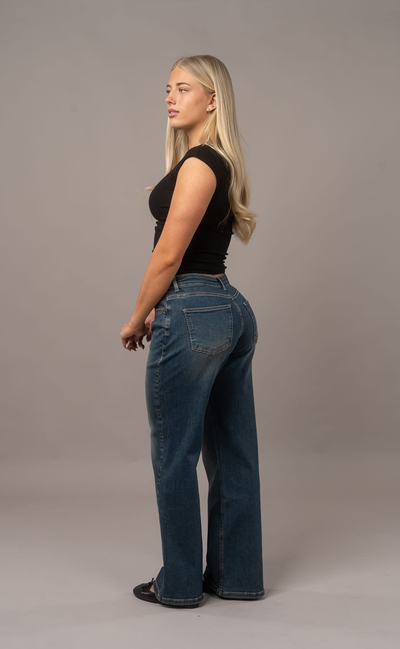 Womens Baggy Low Waisted Fitjeans - Dusty Blue Baggy Low Waisted FITJEANS