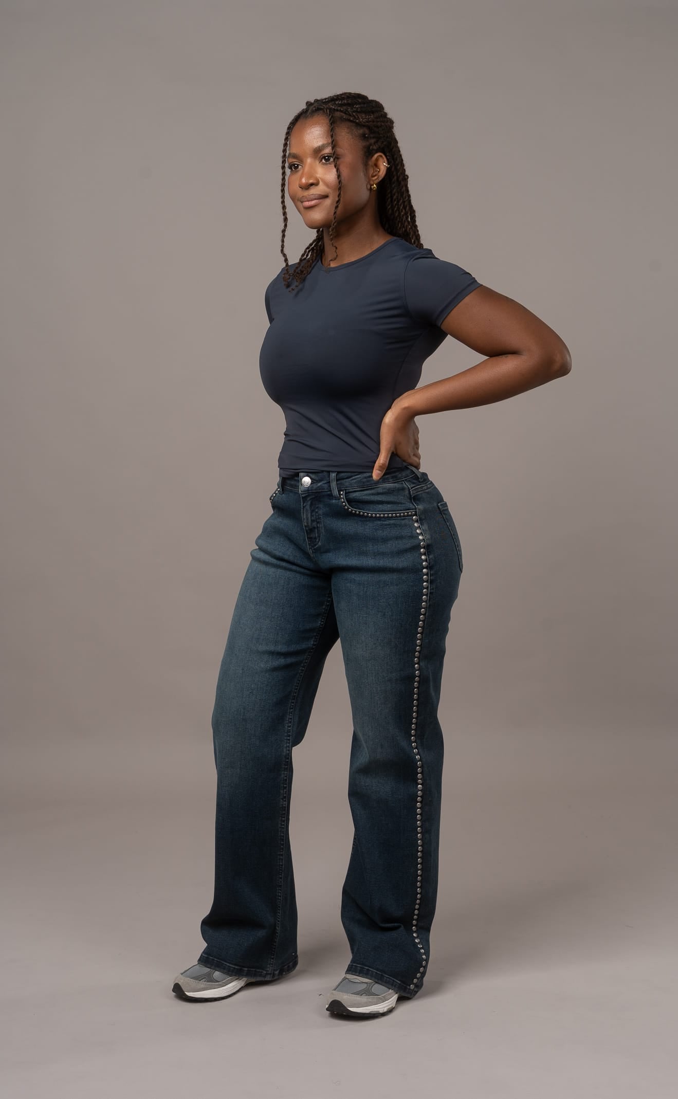 Womens Baggy Low Waisted Studded Fitjeans - Emerald Blue Baggy Low Waisted FITJEANS