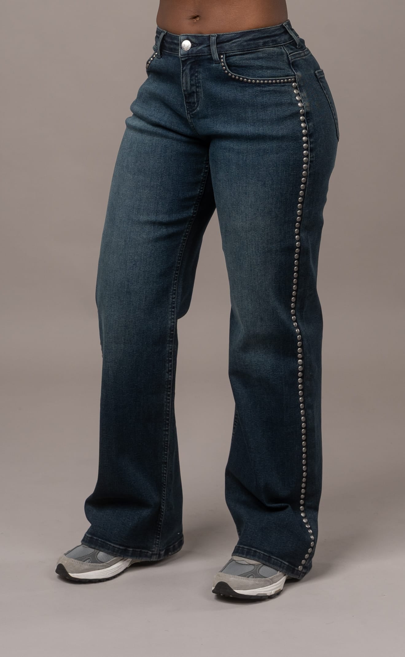 Womens Baggy Low Waisted Studded Fitjeans - Emerald Blue Baggy Low Waisted FITJEANS