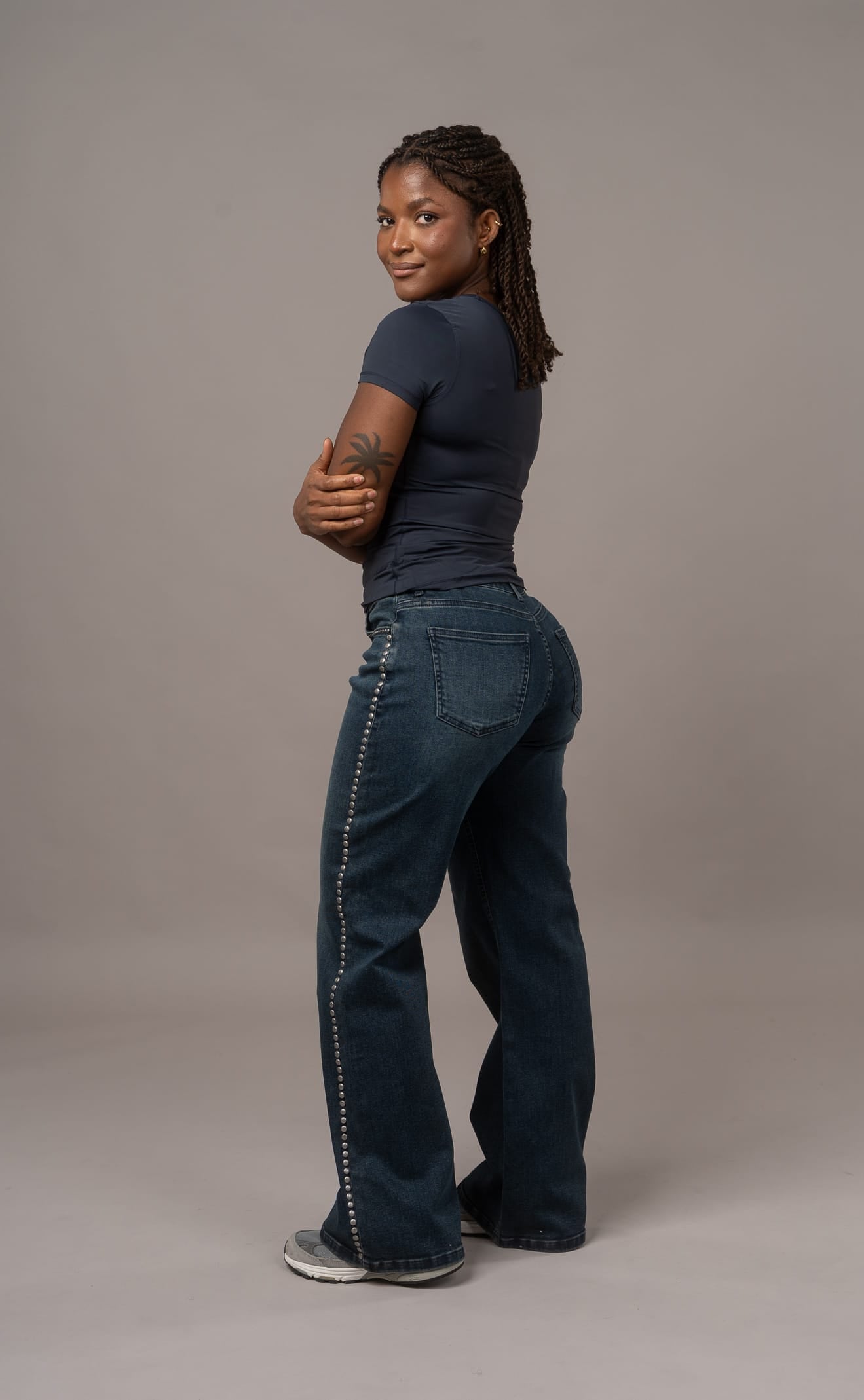 Womens Baggy Low Waisted Studded Fitjeans - Emerald Blue Baggy Low Waisted FITJEANS