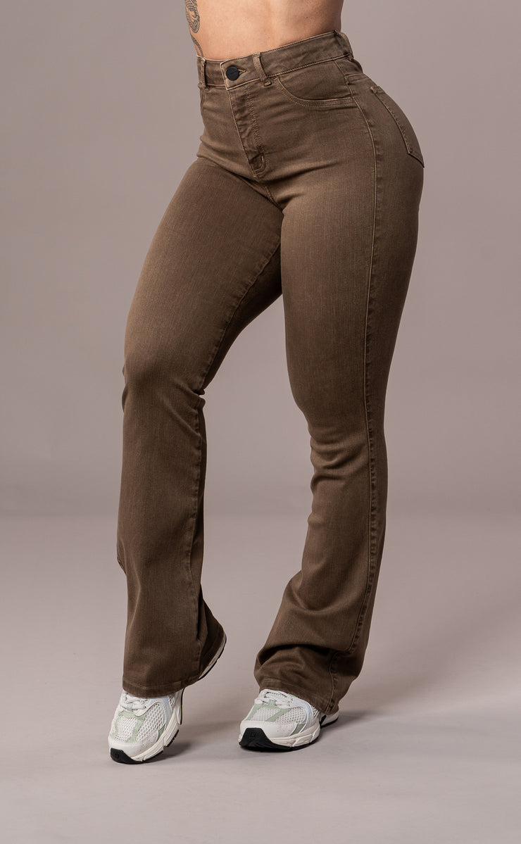 Womens Pastel Flared Fitjeans - Brown