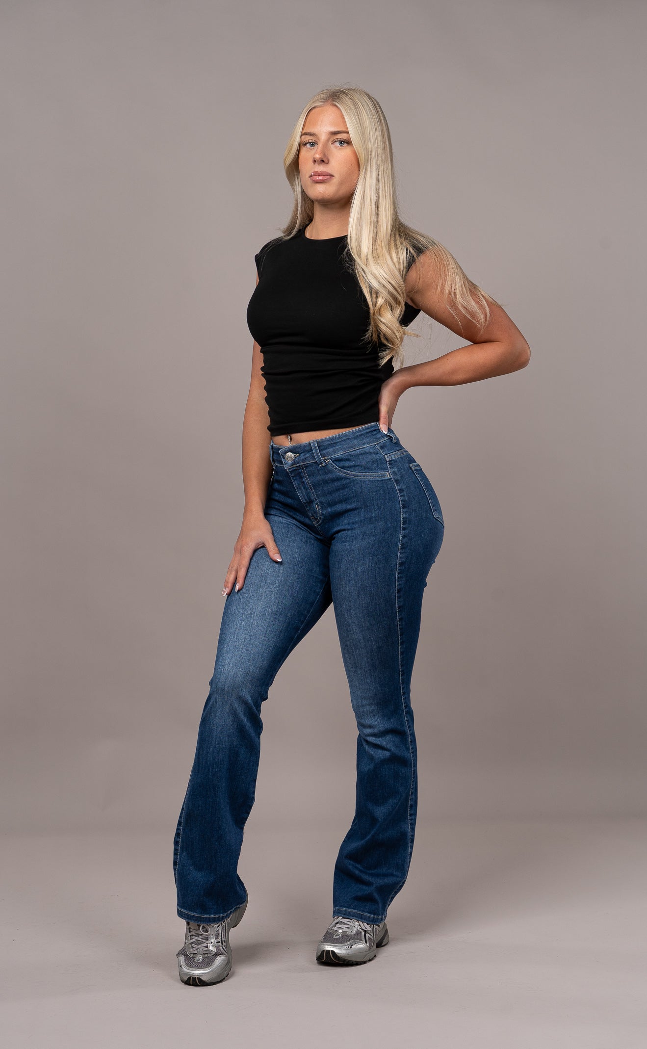 Womens Flared Mid Waisted Fitjeans - Sapphire Blue Flared Mid FITJEANS