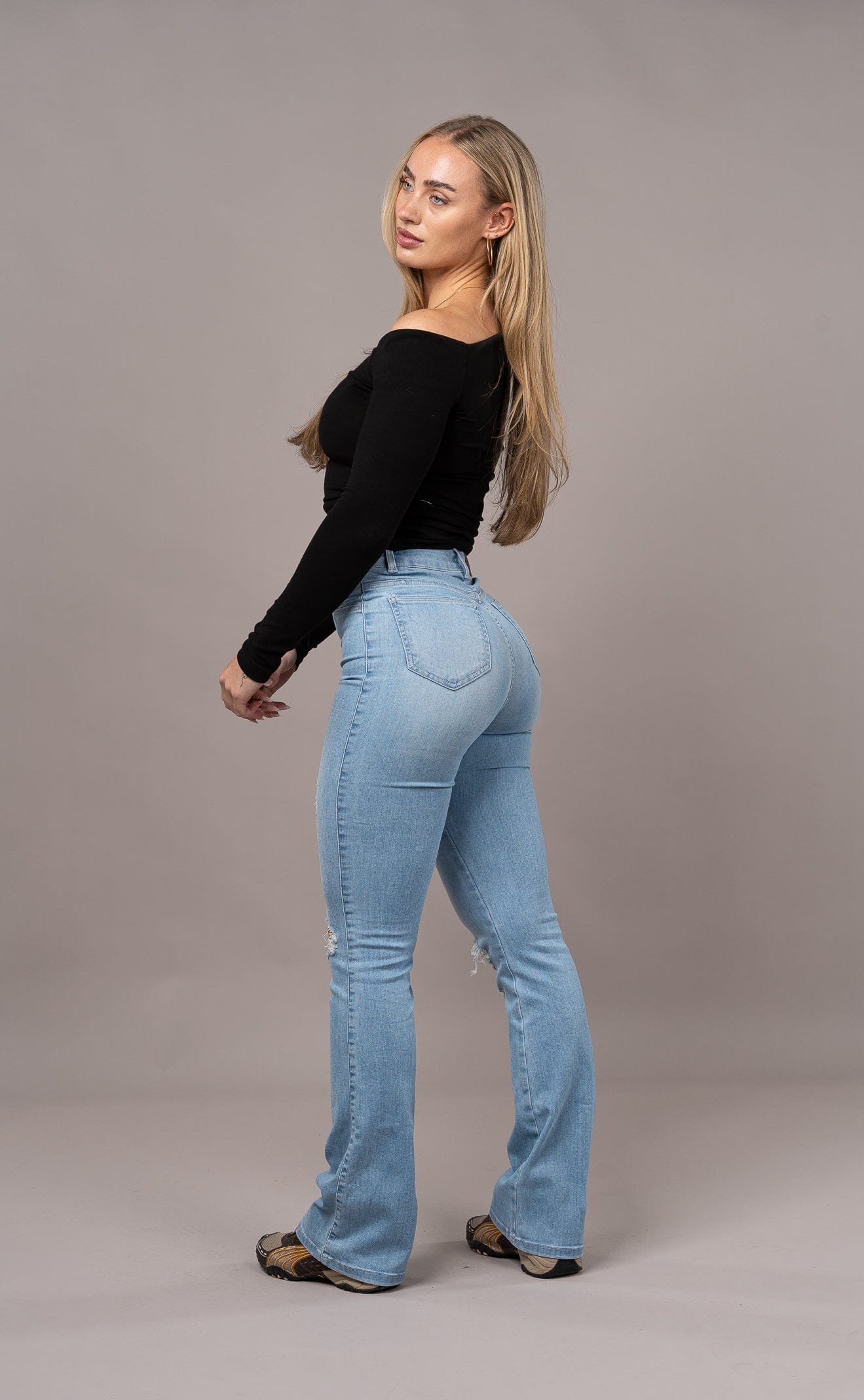 Womens Flared Ripped Fitjeans - Arctic Light Blue Flared FITJEANS