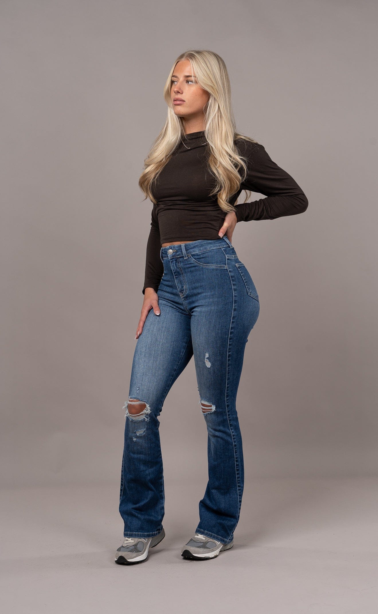 Womens Flared Ripped Fitjeans - Sapphire Blue Flared FITJEANS