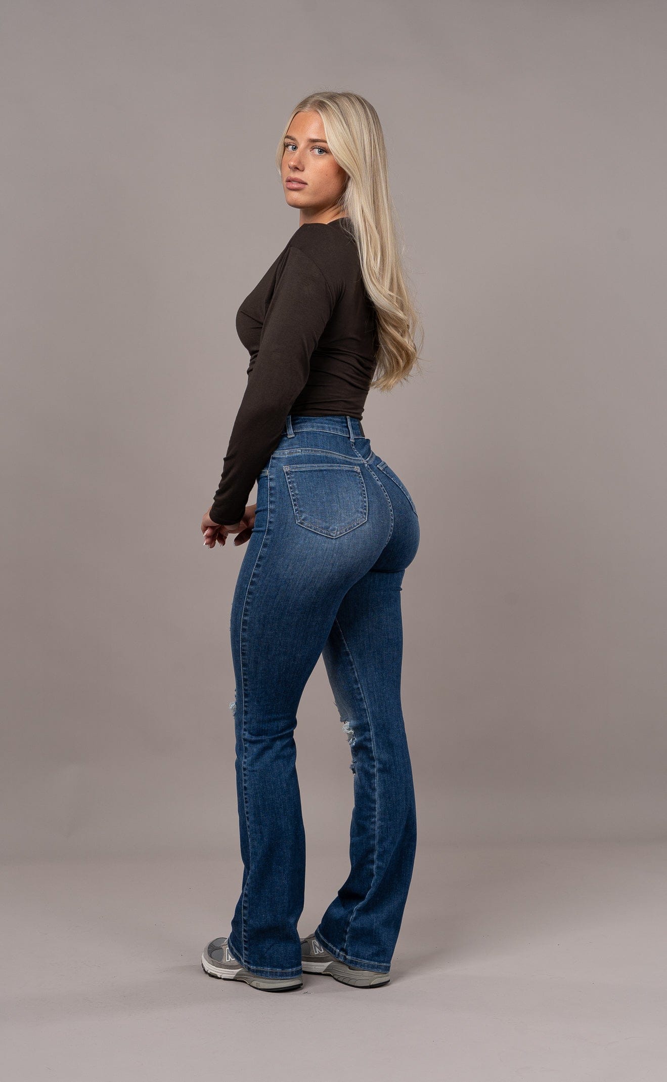 Womens Flared Ripped Fitjeans - Sapphire Blue Flared FITJEANS