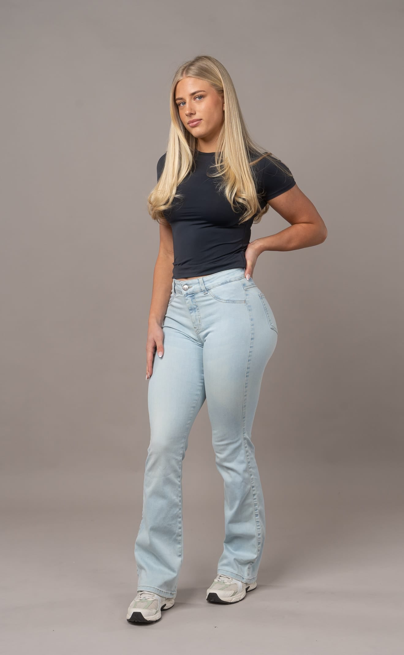 Womens Flared Mid Waisted Fitjeans - Vintage Blue - FITJEANS