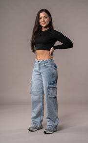 Womens Cargo Fitjeans - 80s Blue