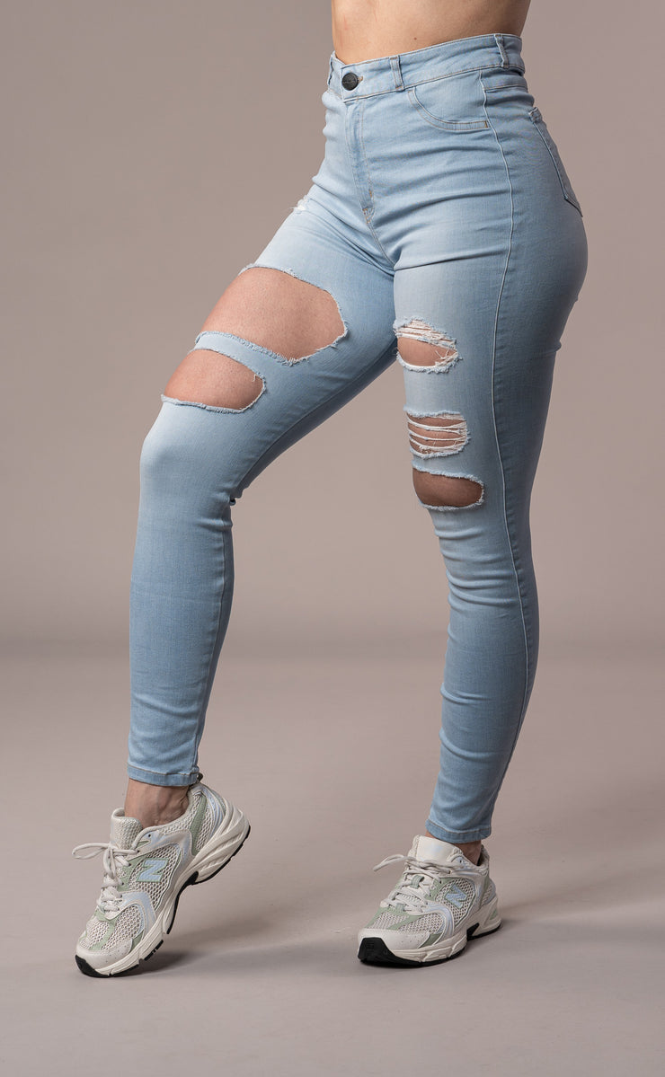 Womens Regular Super Ripped High Waisted Fitjeans - Vintage Blue