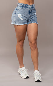Womens Fitjeans Ripped Shorts - 80s Blue