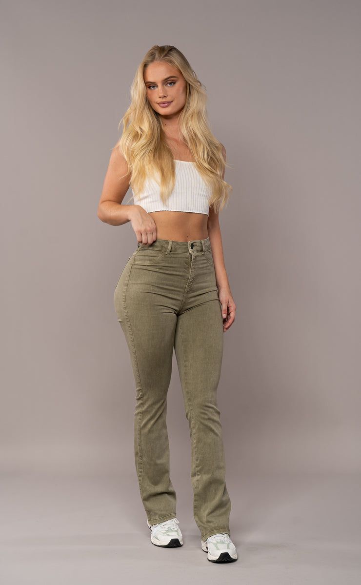 Womens Pastel Flared Fitjeans - Khaki