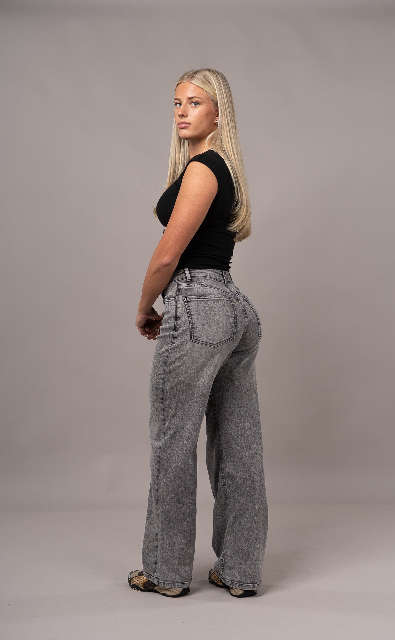 Womens Baggy Fitjeans - Heavy Washed Grey Baggy FITJEANS