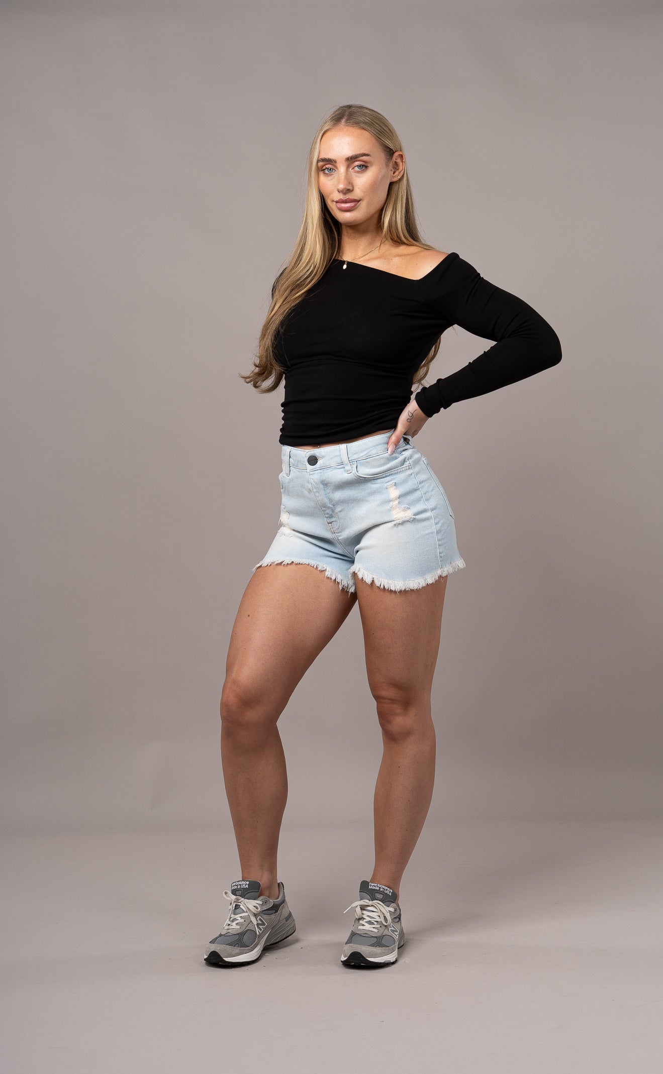 Womens Fitjeans Ripped Shorts - Vintage Blue Ripped Shorts FITJEANS