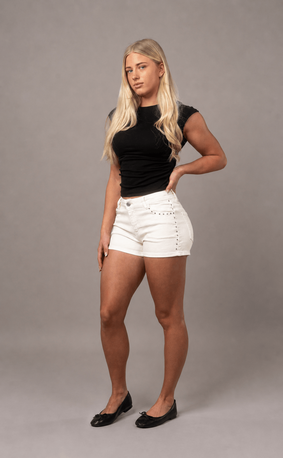 Womens Fitjeans Studded Shorts - White Studded Shorts FITJEANS