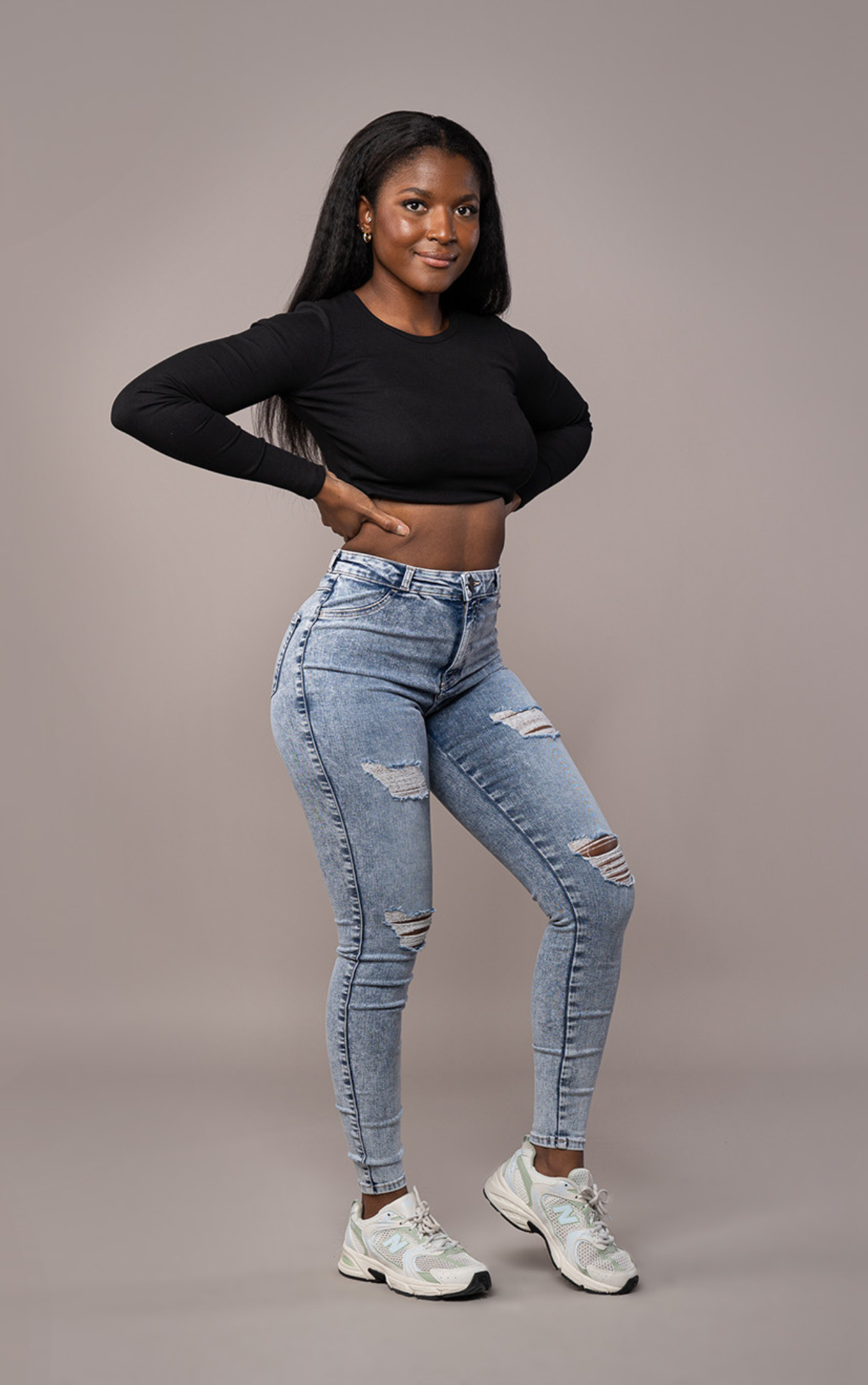 Womens Regular V2 4 Hole Ripped High Waisted Fitjeans - Acid Wash Regular V2 4 Hole High Waisted FITJEANS