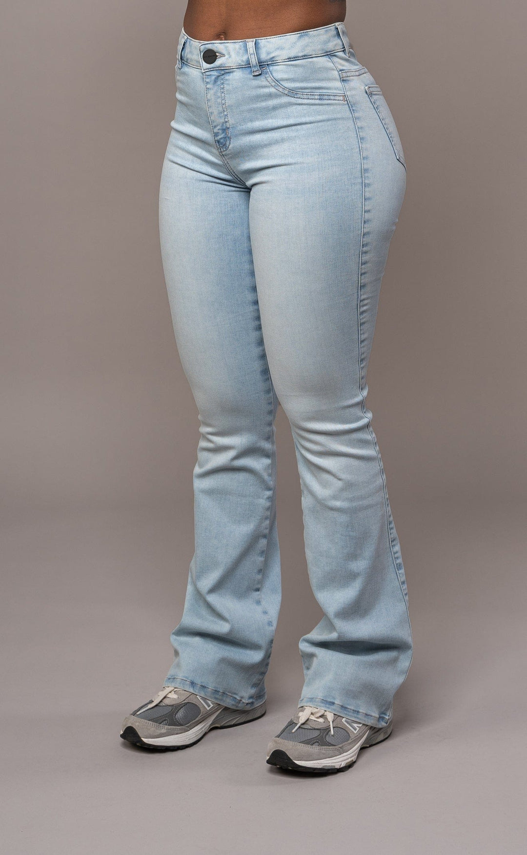 Women Blue Front Flap Pocket Stretch Flared Jeans