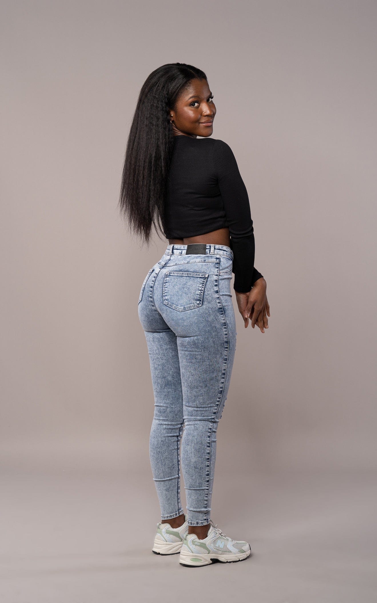 Womens Regular V2 Hole Ripped High Waisted Fitjeans Acid Wash