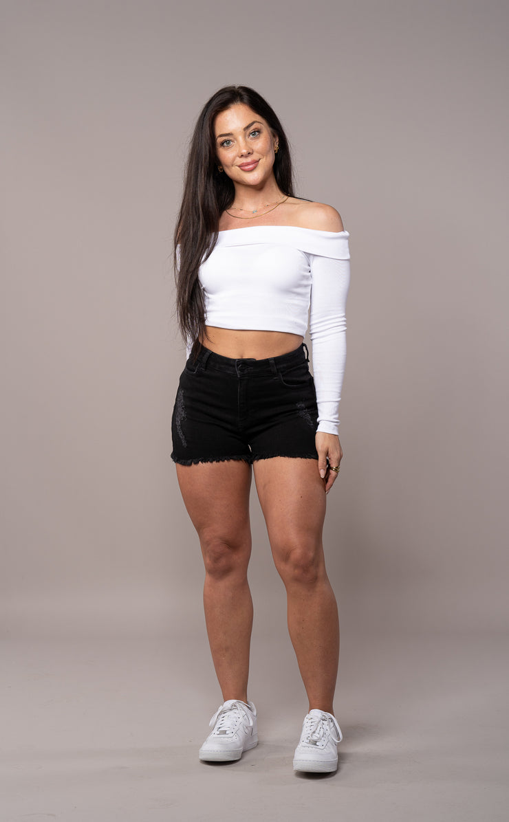 Womens Fitjeans Ripped Shorts - Black