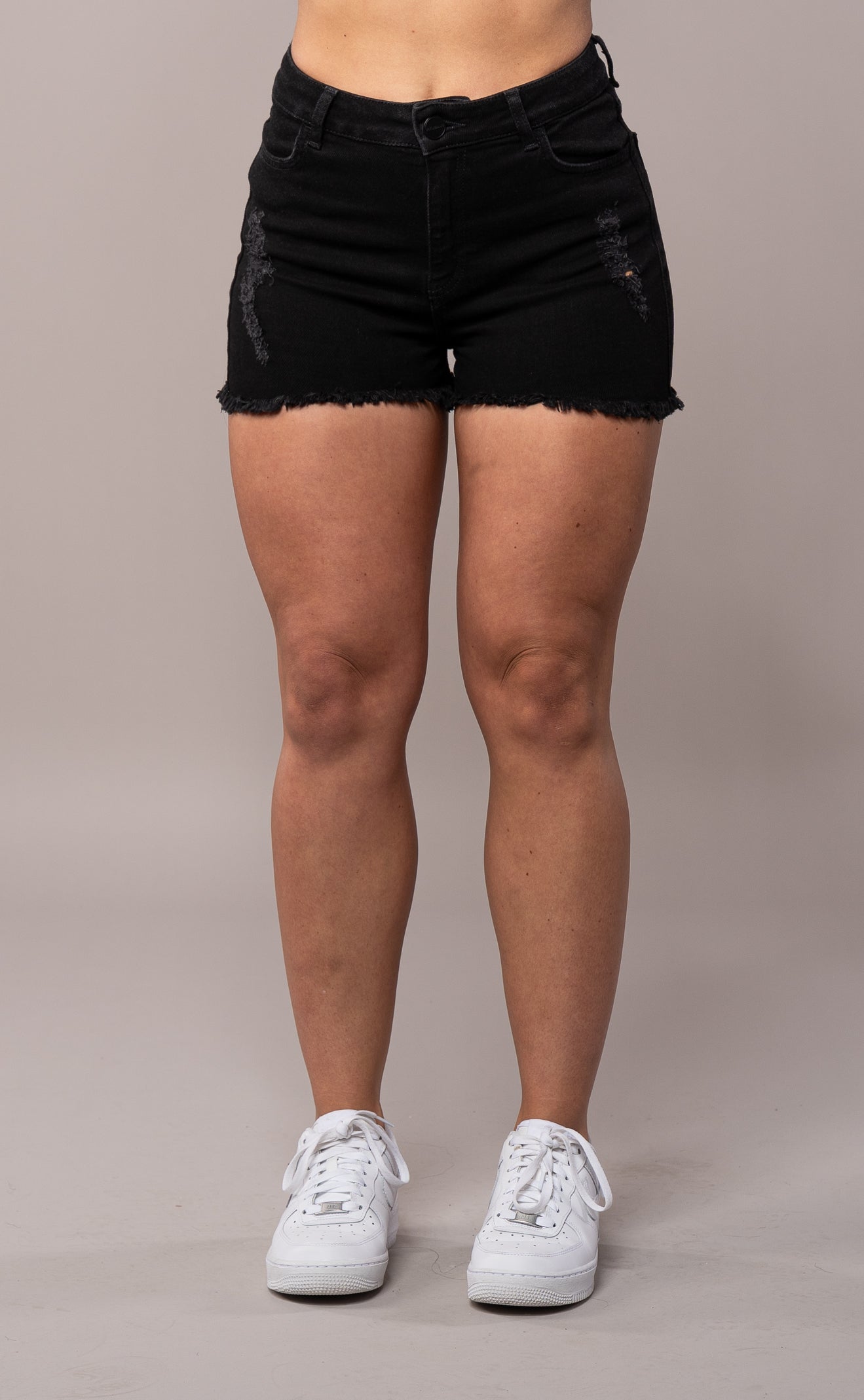 Womens Fitjeans Ripped Shorts - Black