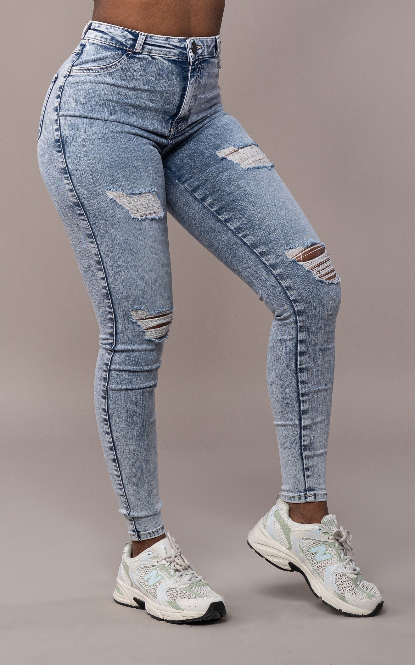 Womens Regular V2 4 Hole Ripped High Waisted Fitjeans - Acid Wash Regular V2 4 Hole High Waisted FITJEANS