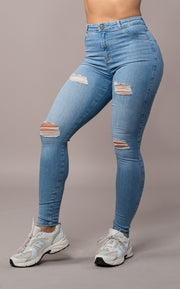Womens Regular V2 4 Hole Ripped High Waisted Fitjeans - Arctic Light Blue