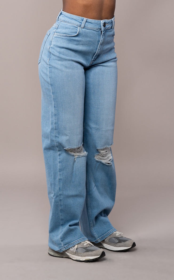 Womens Baggy Ripped Fitjeans - Arctic Light Blue