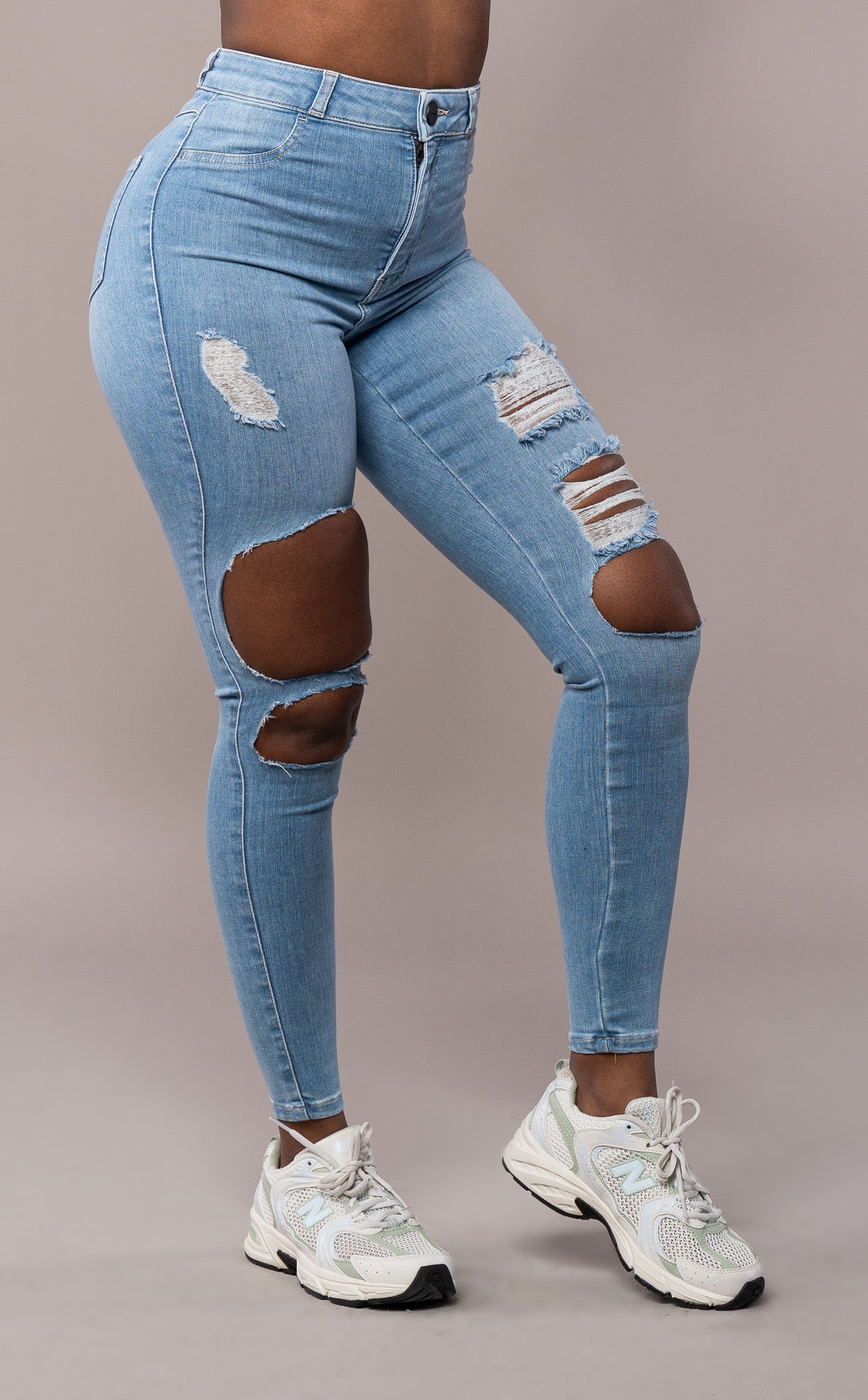 Womens Regular V2 Super Ripped High Waisted Fitjeans - Arctic Light Blue Regular V2 Super Ripped High Waisted FITJEANS