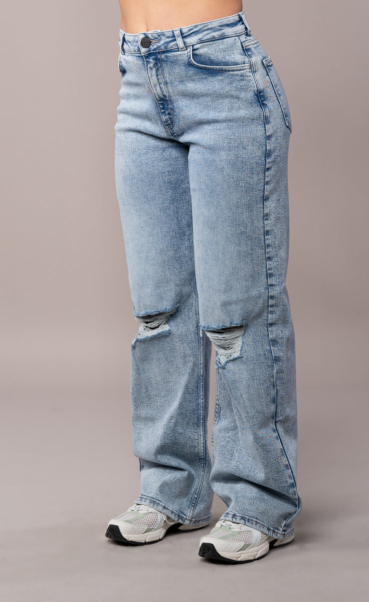 Isla Ripped Wide Leg Jeans - Blue / S