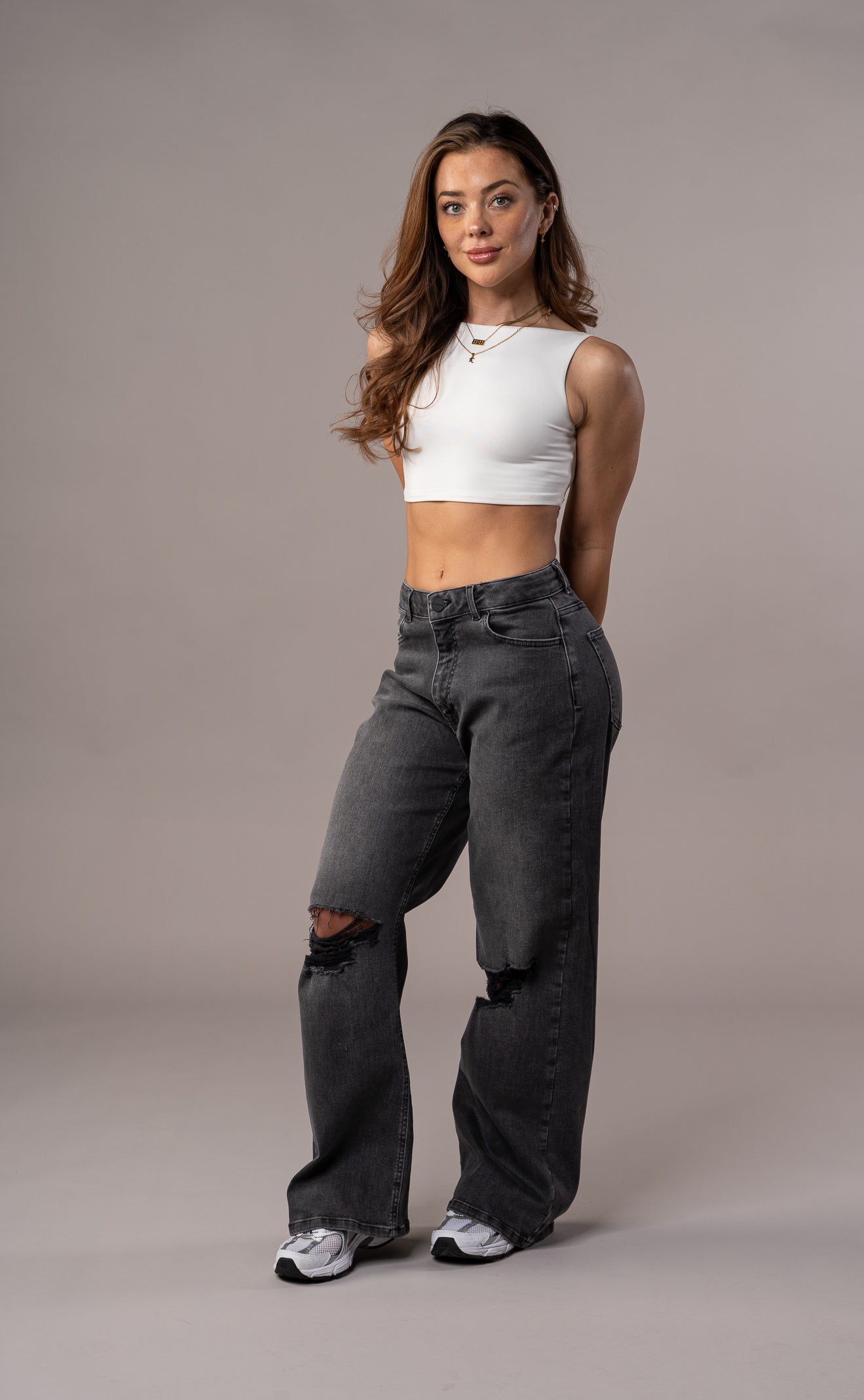 Womens Baggy Ripped Fitjeans - Grey Baggy Ripped FITJEANS