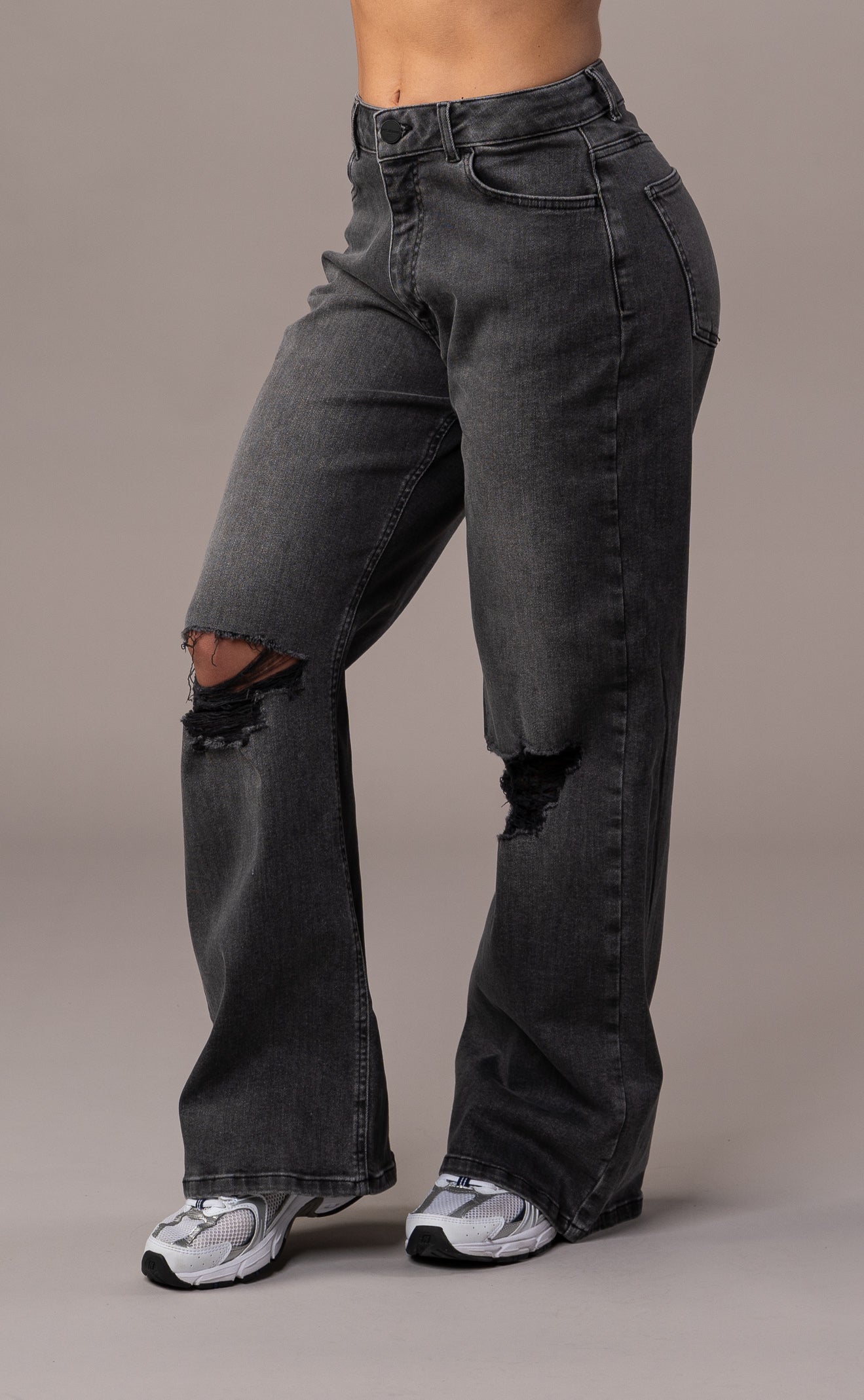 Womens Baggy Ripped Fitjeans - Grey Baggy Ripped FITJEANS