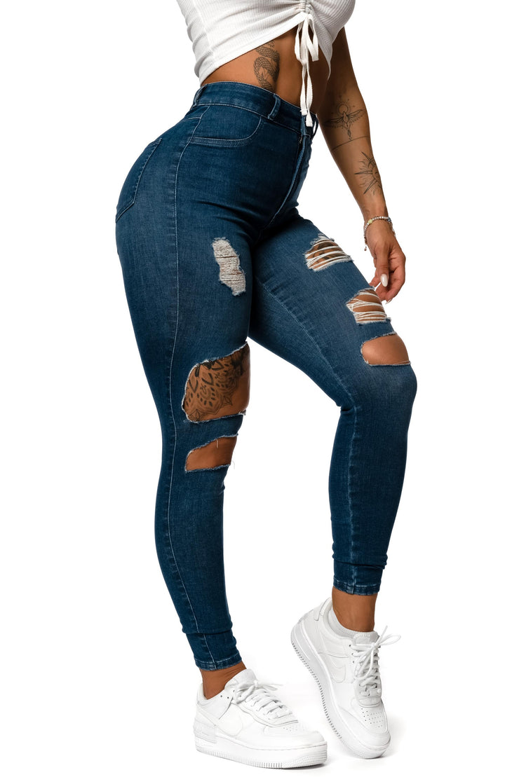 Womens V2 Super Ripped High Waisted Fitjeans - Azure Blue – FITJEANS